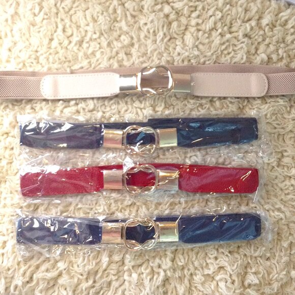NWOT Lot of 4; Stretch Belts; 4 colors; One size; metal S hook, Versatile, Chic - Picture 1 of 3
